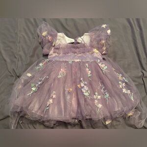 Lilac Tulle Floral Embroidered Baby Dress